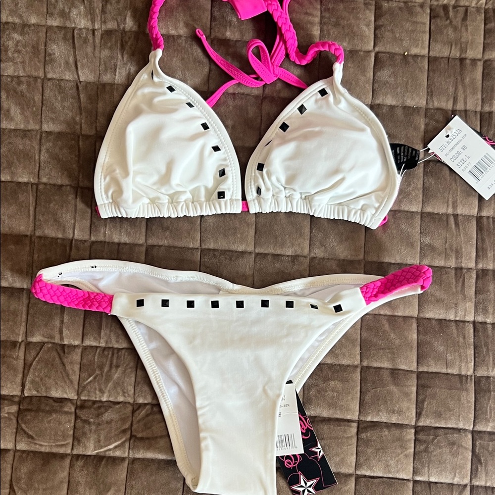 White and Pink Bikini Set